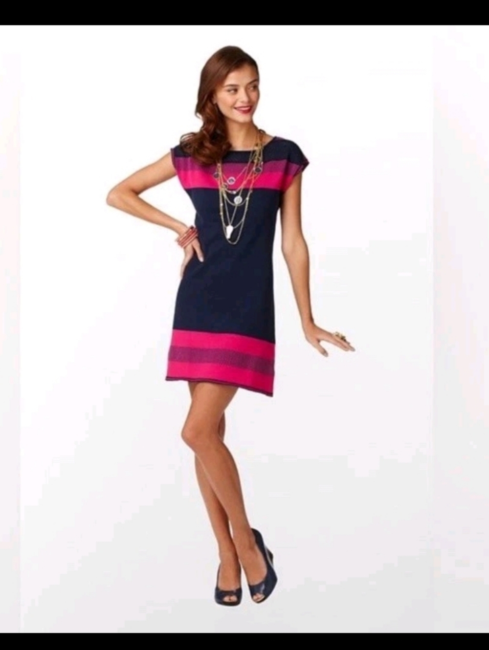 Lilly Pulitzer Navy and Hot Pink Block Stripe Kinley Dress